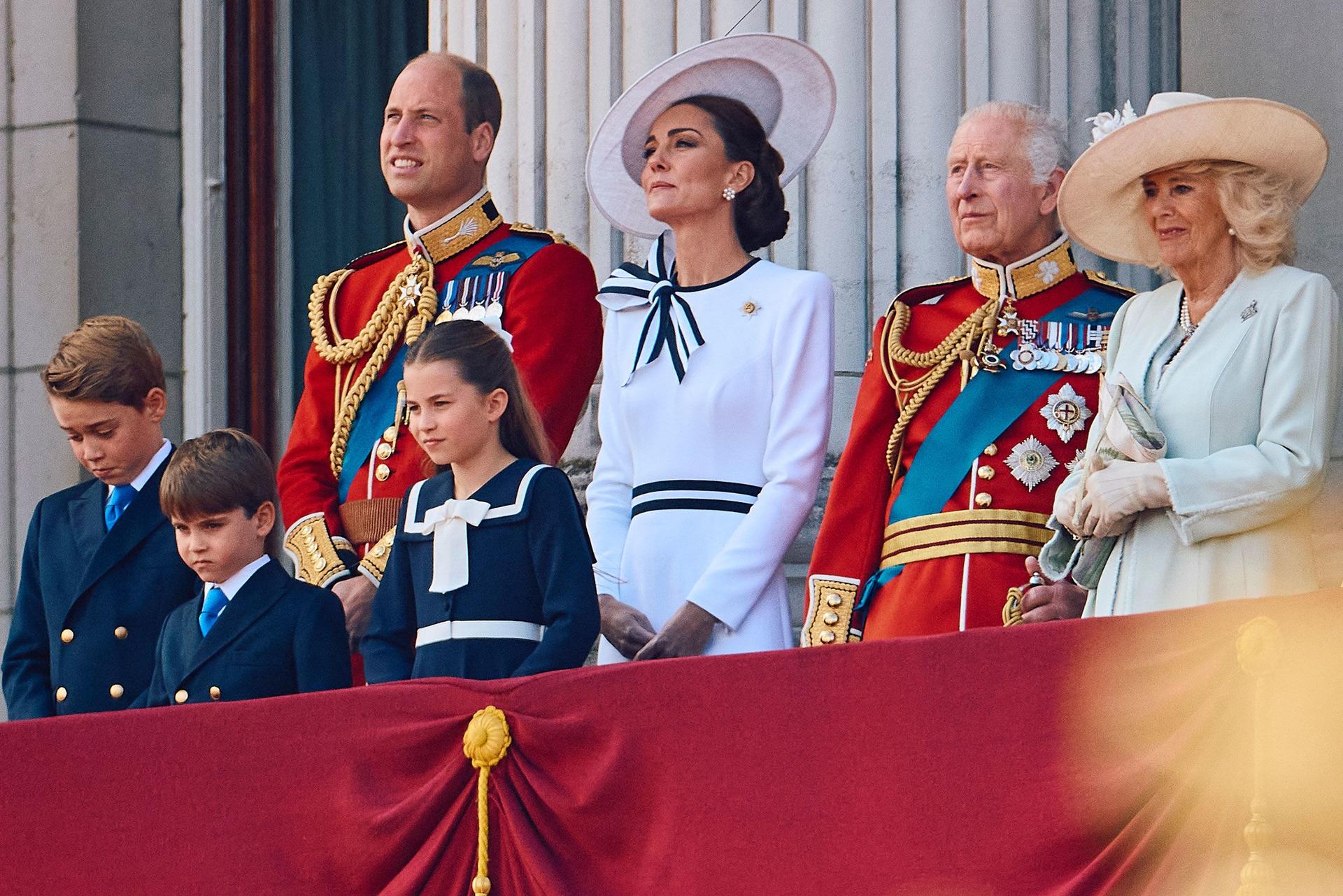 The British royal family pose on the balcony of Buckingham Palace after attending the King's birthday parade ''Trooping the Colour'' in London on June 15.