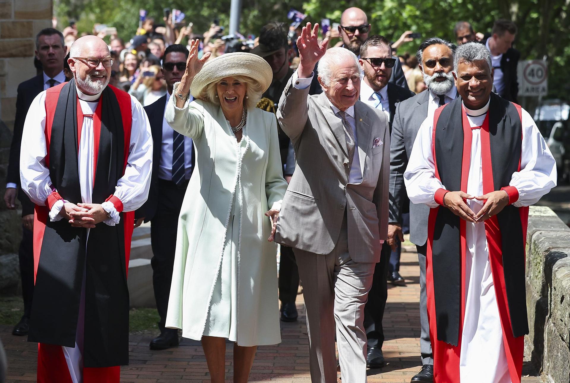 Charles and Camilla attend a service at St. Thomas' Anglican Church in North Sydney on day three of their royal tour.